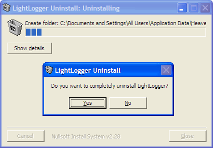 LightLogger Keylogger Avinstallationen