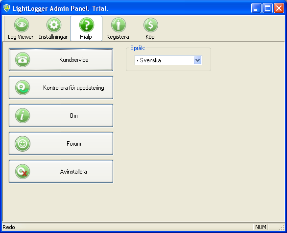 LightLogger Keylogger Hjälp Tab