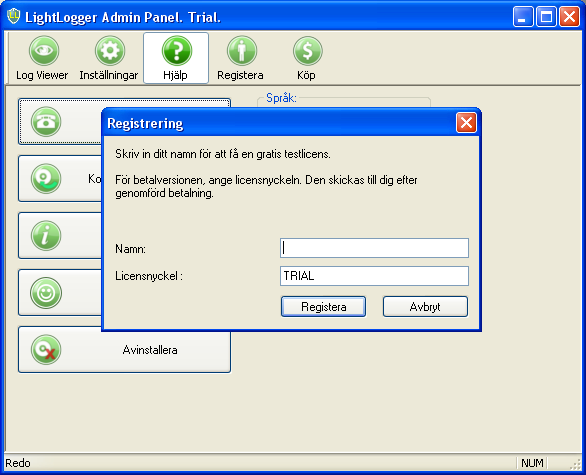LightLogger Keylogger registrering fönster